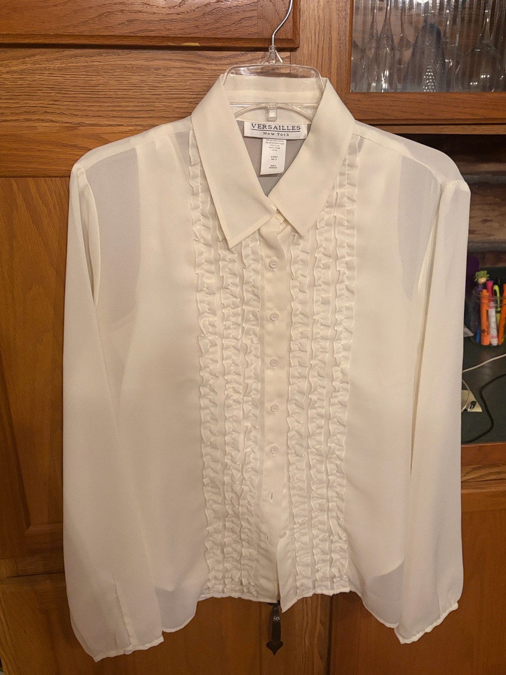 Versailles Cream Ruffle-Front Women’s Blouse